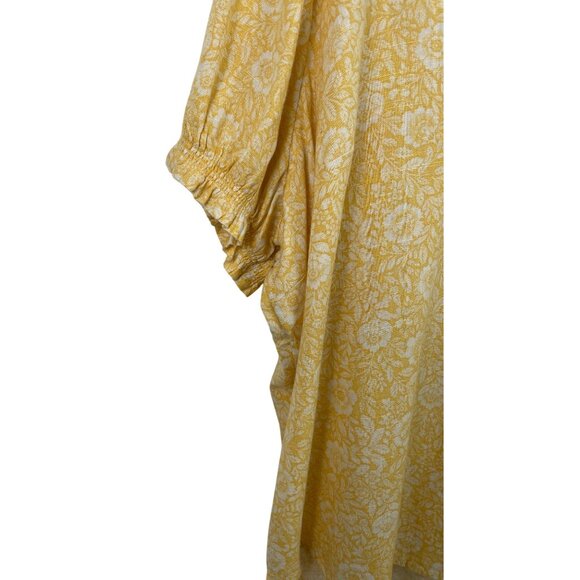 Falls Creek Womens Size 2X Yellow & White Floral Print Linen Blend Shirt - Picture 4 of 10